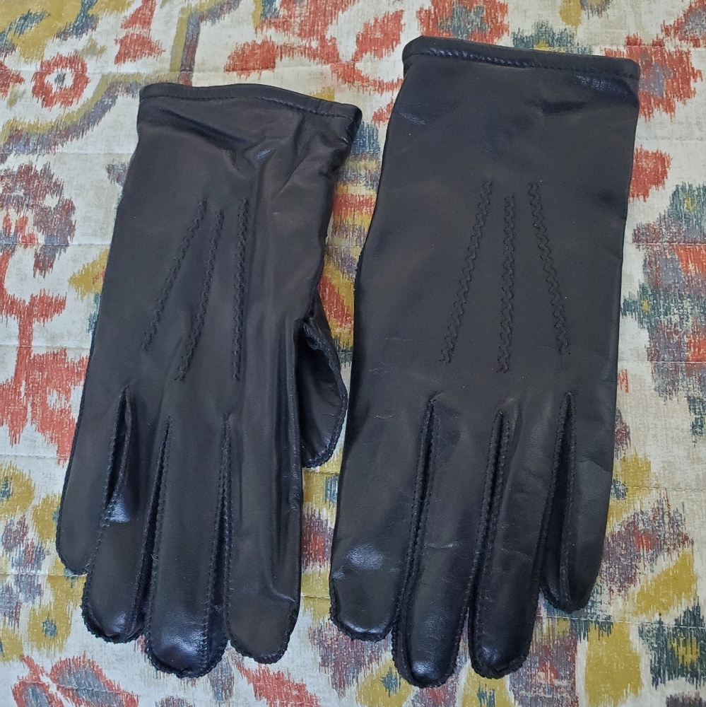 Fownes Black 100% Leather Stitched Winter Gloves Cashmere lining XL